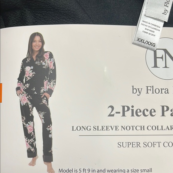 Flora Nikrooz Black Floral Pajama Set XXL - Picture 2 of 6